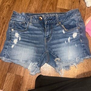 American Eagle Outfitters Blue Distressed Jean Shorts